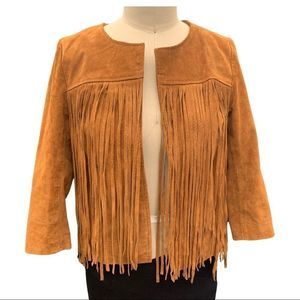Forever 21 Used Suede Fringe Look Party Cool Beige Jacket